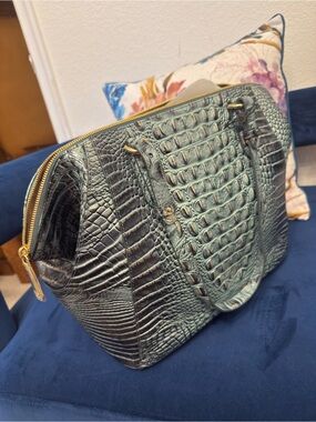 Brahmin Green Croc-Embossed Tote with Gold Hardware